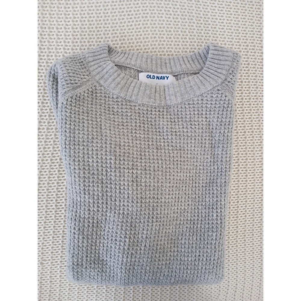 Old Navy Light Grey Cotton Heather Waffle Knit Crewneck Sweater Soft Size S/M - Picture 13 of 13